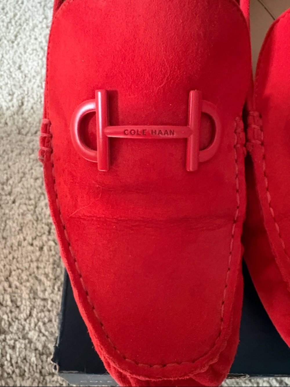 Cole Haan Red Suede Slip-On Loafers - Picture 8 of 11